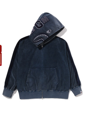 BAPE男装25年秋冬雪花洗绒面鲨鱼连帽卫衣开衫外套004151P