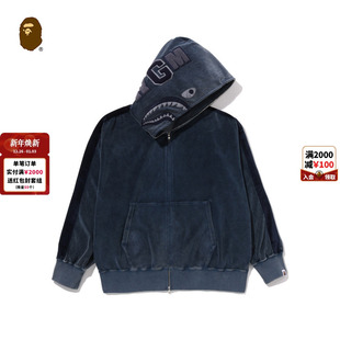 BAPE男装 外套004151P 25年秋冬雪花洗绒面鲨鱼连帽卫衣开衫