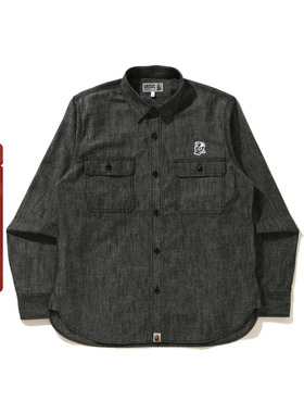 BAPE男装春夏猿军刺绣字母印花图案纯色长袖衬衫13101XG