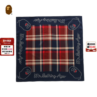 MR.BATHING APE配饰猿人胡子字母格纹图案方巾304821P