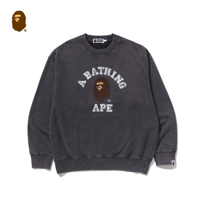 BAPE男装25年秋冬特染做旧猿人字母裂纹印花圆领卫衣308131P