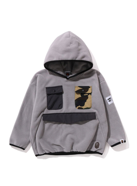 BAPE童装秋冬迷彩口袋拼接绒面连帽卫衣314004L