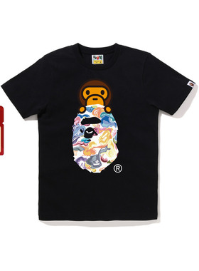 BAPE女装25年秋冬Art Camo卡通小猴BABY MILO猿人短袖T恤021102P