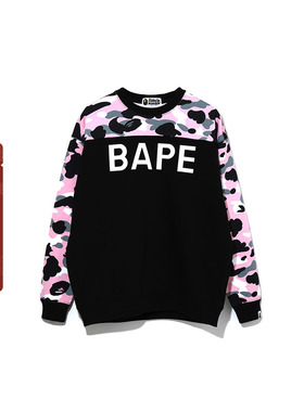 BAPE女装字母印花迷彩图案拼接潮流休闲长袖卫衣13503XD