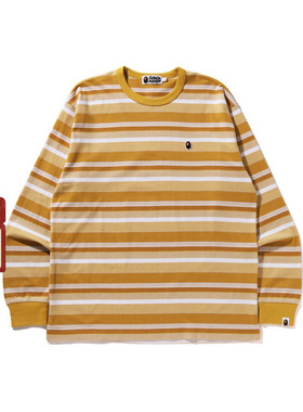 BAPE男装春夏猿人刺绣标条纹图案长袖T恤111001M