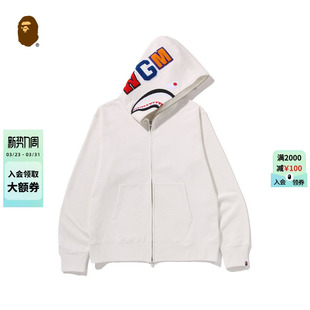 BAPE男装 外套304151P 25年秋冬纯色全拉链鲨鱼连帽卫衣开衫