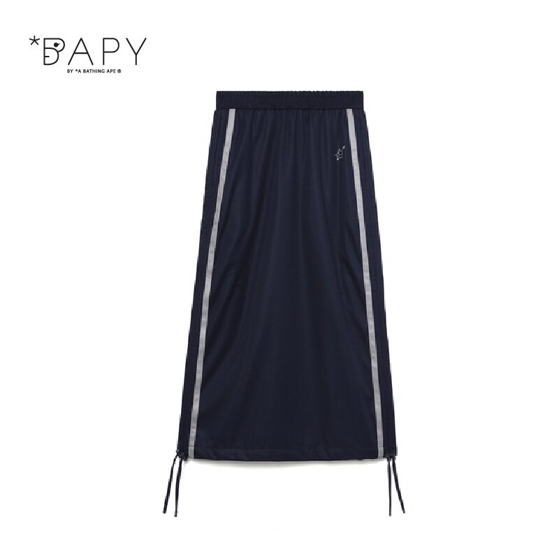 BAPY侧边条纹摆半身直筒长裙