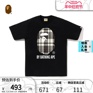 BAPE男装 T恤110052L 秋冬格纹猿人头字母印花短袖