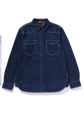 MR.BATHING APE男装秋冬猿人胡子红线刺绣牛仔长袖衬衫301311P