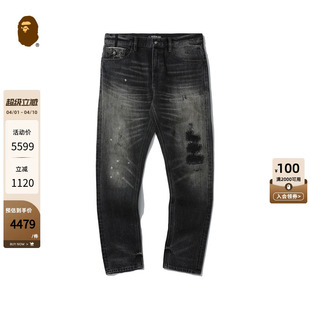 24年秋冬猿人徽标扣破洞牛仔长裤 N6502MD BLACK男装 BAPE