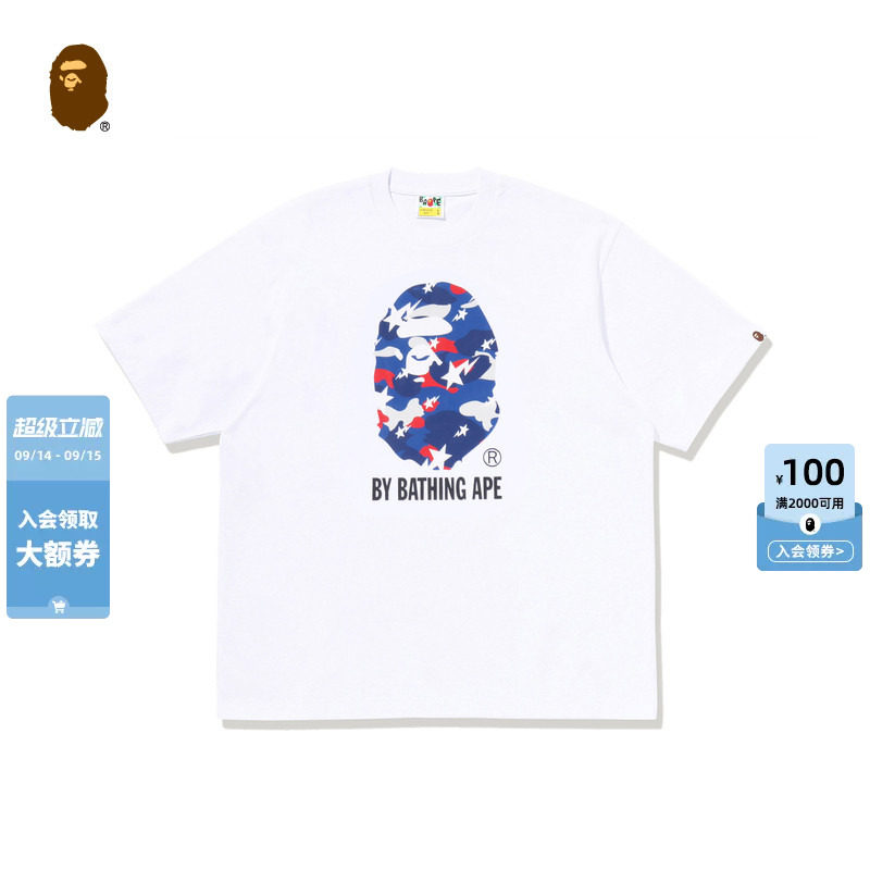 BAPE男装秋冬星标迷彩猿人字母印花短袖T恤343101R图片