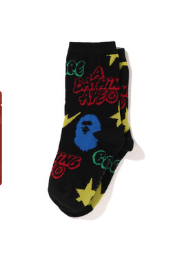 BAPE配饰撞色猿人星标字母提花图案中筒袜384001L