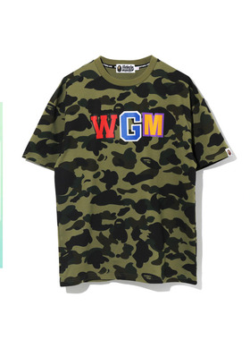 BAPE女装春夏鲨鱼WGM字母印花迷彩图案潮流短袖T恤209506G