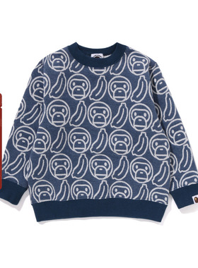 BAPE童装24年秋冬卡通小猴BABY MILO香蕉提花圆领卫衣313005N