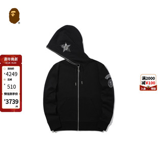 W3101MC 25年春夏猿人金属徽章连帽卫衣外套开衫 BAPE BLACK男装