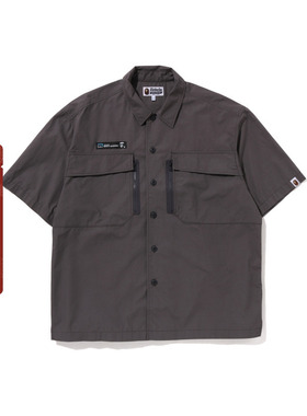 BAPE男装春夏猿人字母标签大口袋拉链短袖衬衫132004K