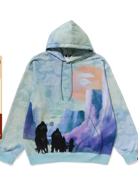 BAPE男装秋冬迷彩晕染猿人禁区景象连帽卫衣114053L