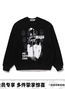 BAPE男装25年秋冬鲨星人猿人图案印花圆领卫衣315131P
