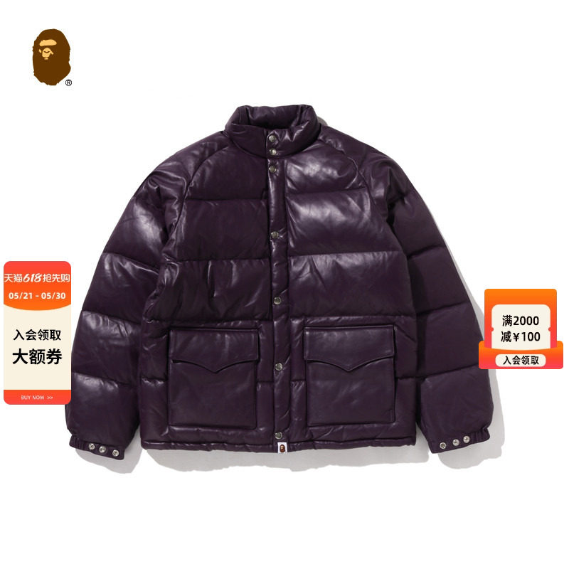 BAPE男装25年秋冬纯色羊皮面羽绒夹克外套011441P