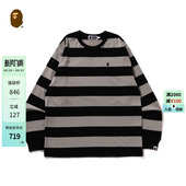 BAPE男装 T恤111001L 秋冬猿人刺绣标条纹图案长袖
