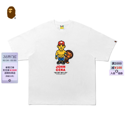 BAPE联名男装25年秋冬WWE约翰·塞纳卡通小猴印花短袖T恤X92210P