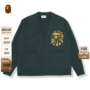 秋冬猿人提花字母旗帜羊毛衣针织开衫 外套T4502MJ BLACK男装 BAPE