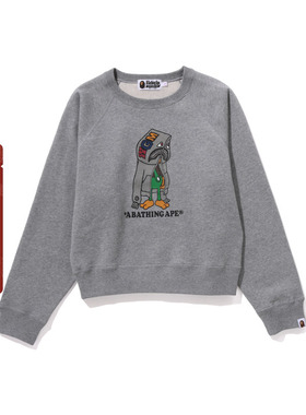 BAPE女装秋冬卡通BABY MILO鲨鱼连帽开衫图案印花圆领卫衣213005L