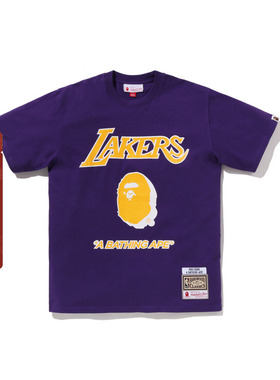 BAPEX M&N联名男装25年秋冬NBA洛杉矶湖人队图案短袖T恤914091P