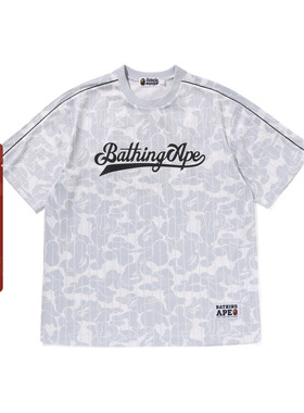 BAPE男装25年春夏迷彩图案竖纹棒球运动风短袖T恤007091O