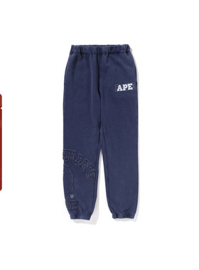 BAPE童装24年秋冬做旧感水洗猿人字母磨损刺绣运动卫裤652002N