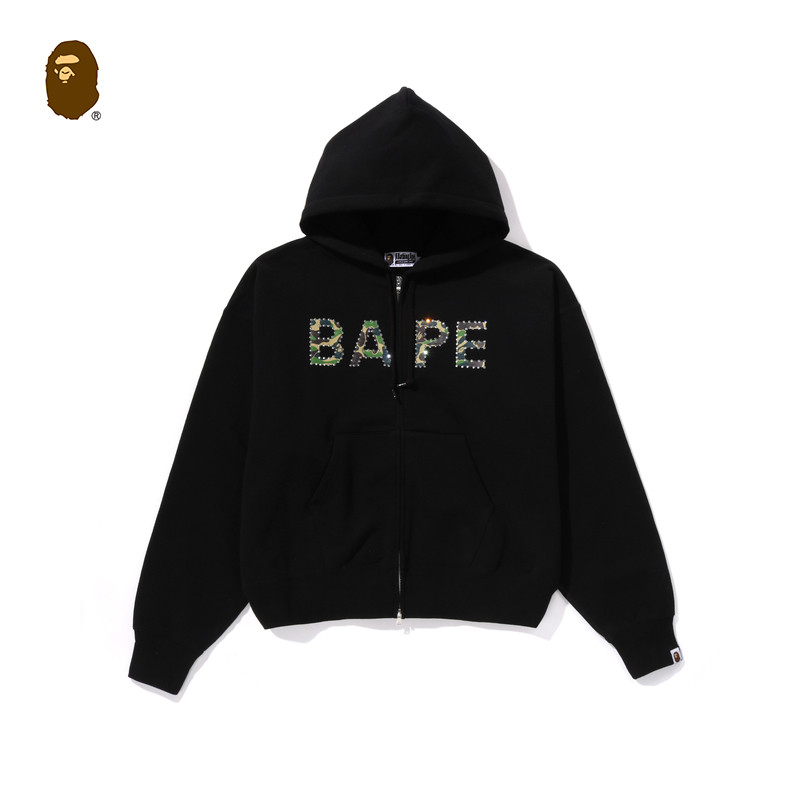 BAPE钻饰印花连帽卫衣开衫外套