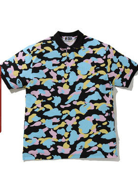 BAPE男装春夏满幅猿人糖果迷彩图案短袖POLO衫112003G