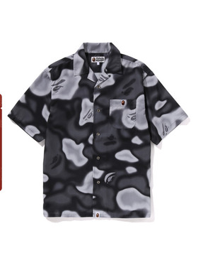 BAPE男装春夏猿人刺绣标满印液态迷彩图案短袖衬衫132004M