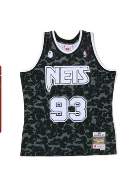 BAPE X M&N联名男女装NBA新泽西篮网队迷彩球衣篮球背心108904I