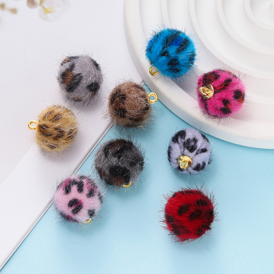 14mm暖冬仿水貂毛豹纹毛绒球吊坠