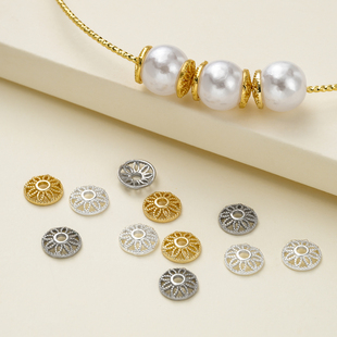 6mm保色铜质圆八芒星花托珠托帽托手工串珠diy手串手链饰品配件