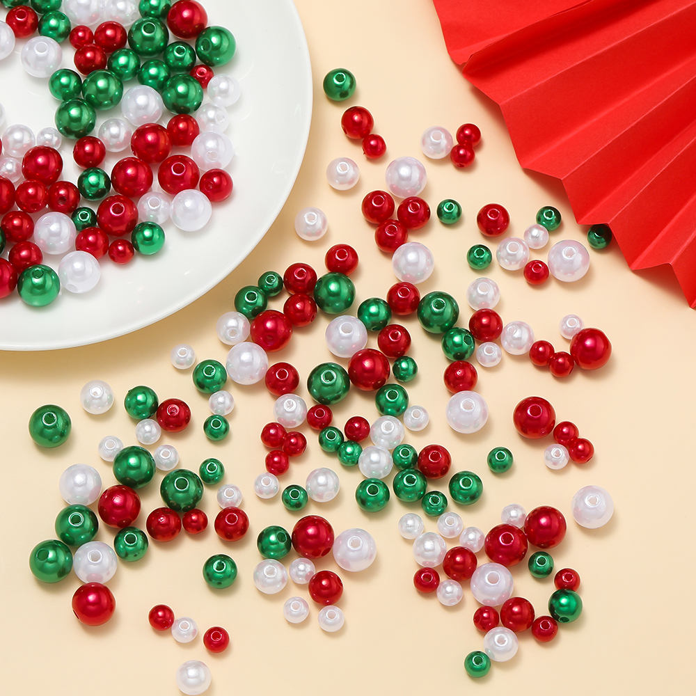 ABS仿珍珠混色系混尺寸穿孔珠子手工串珠diy手链项链手机链材料