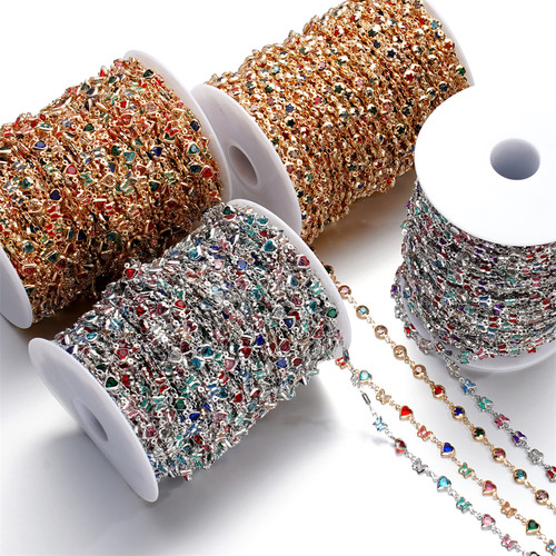 保色包边水晶蝴蝶桃心水钻链条