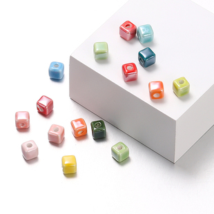 奶油糖果色陶瓷方块珠圆孔散珠卡通串珠diy手链项链饰品配件