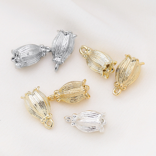 保色真金双吊铃兰花苞花蕊吊坠diy自制耳饰发簪步摇流苏饰品配件