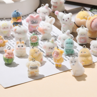 植绒可爱卡通立体小猪小狗动物公仔吊坠diy手机链包包挂饰配件