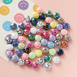 亚克力UV镀彩立体扁圆形笑脸珠子串珠手工diy手串手链手机链材料