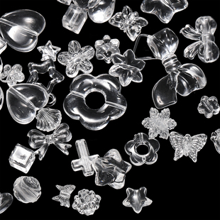 亚克力透明五角星花朵蝴蝶穿孔珠散珠diy手链项链手机链串珠材料