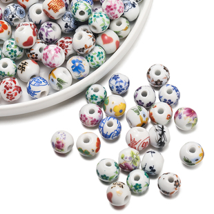 12mm民族风印花古风陶瓷珠散珠diy手链手串吊坠串珠珠子材料