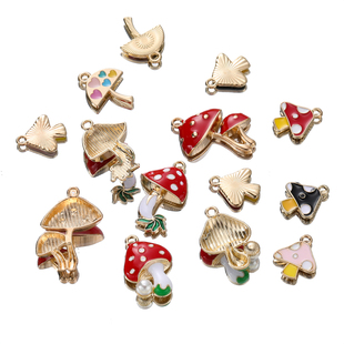 合金滴油卡通红色吊孔可爱小蘑菇挂件diy手链项链吊坠饰品配件