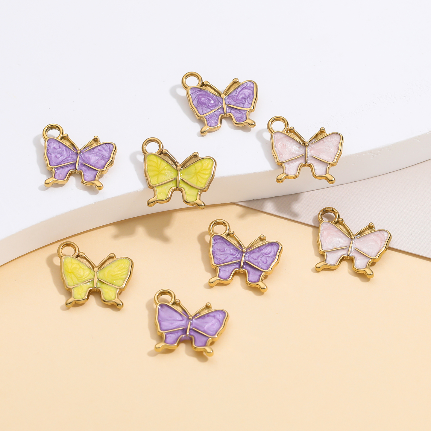 小清新简约不锈钢滴油蝴蝶吊坠