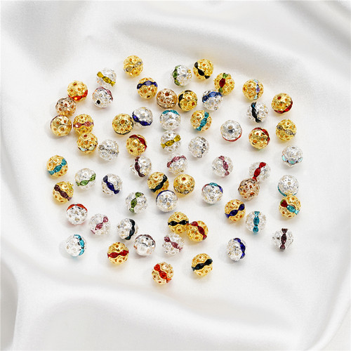 8mm彩色铜帽球镂空镶钻隔珠