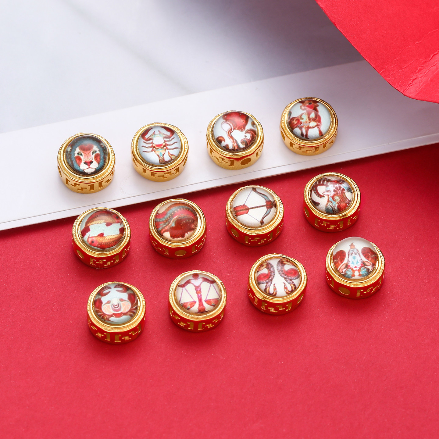 保色古法沙金十二星座通孔转运珠隔珠手工串珠diy手串项链配饰