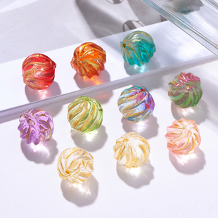 12mm琉璃彩色描金罗纹西瓜珠散珠手工串珠diy手串手机链饰品材料