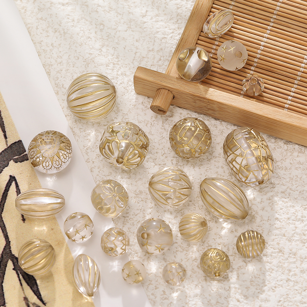 亚克力透明烫金圆形椭圆珠配件